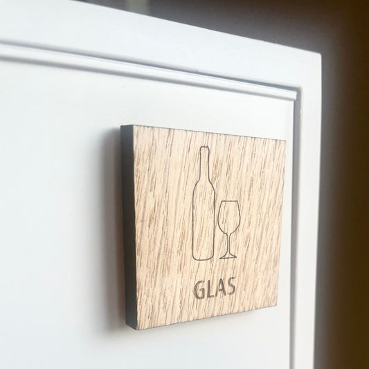 Affaldsmærke i træ, til glas