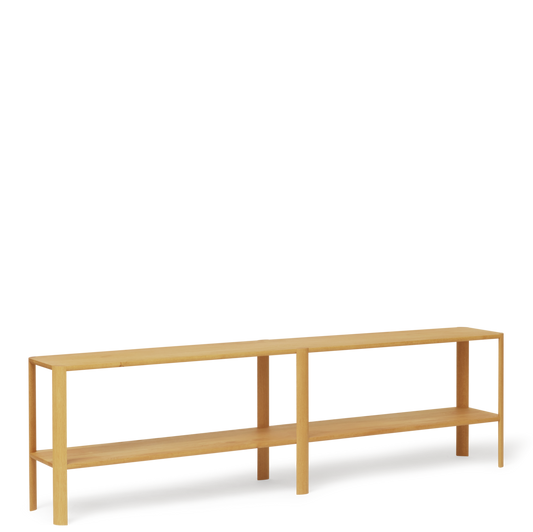 Aflang kommode med 3 hylder og ben i midten