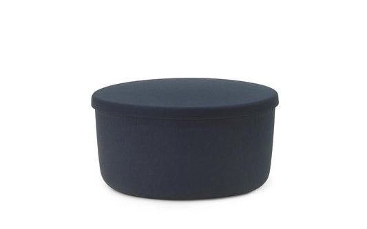 Velour puf i blå med låg